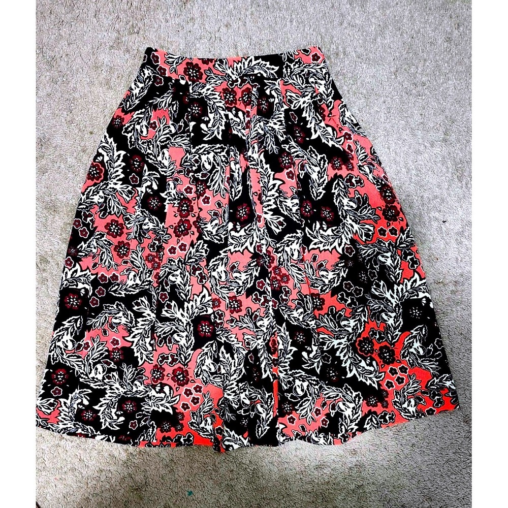 H&M Womens Floral Paisley A-Line Skirt Coral Black Cream Size 4